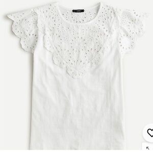 J.Crew White Eyelet Flutter Sleeve Shirt XXL New